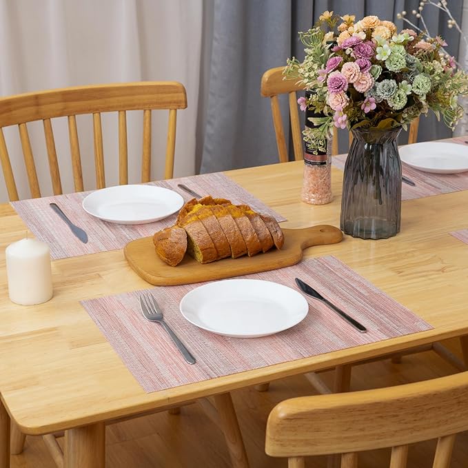 Winknowl Placemats Set of 4, Heat Resistant Stain Resistant Woven Vinyl Insulation Place mats, Durable Washable Elegant Table Mats for Kitchen Dining Table Decor (Misty Rose)