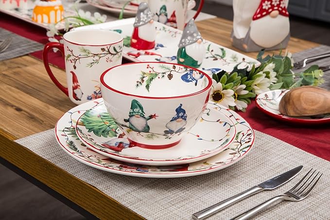 Bico Christmas Gnomes Salad Plates Set of 4, 8.75 Inch Ceramic Dessert Plates for Salad, Appetizer, Side Dishes, Microwave and Dishwasher Safe, Gift for Housewarming and Christmas