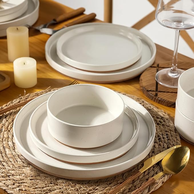 AmorArc Ceramic Dinnerware Set for 4 | Speckled Stoneware Plates and Bowls with unglazed terracotta | Scratch Resistant, Dishwasher & Microwave Safe Modern Dishes Sets- 12-Pcs