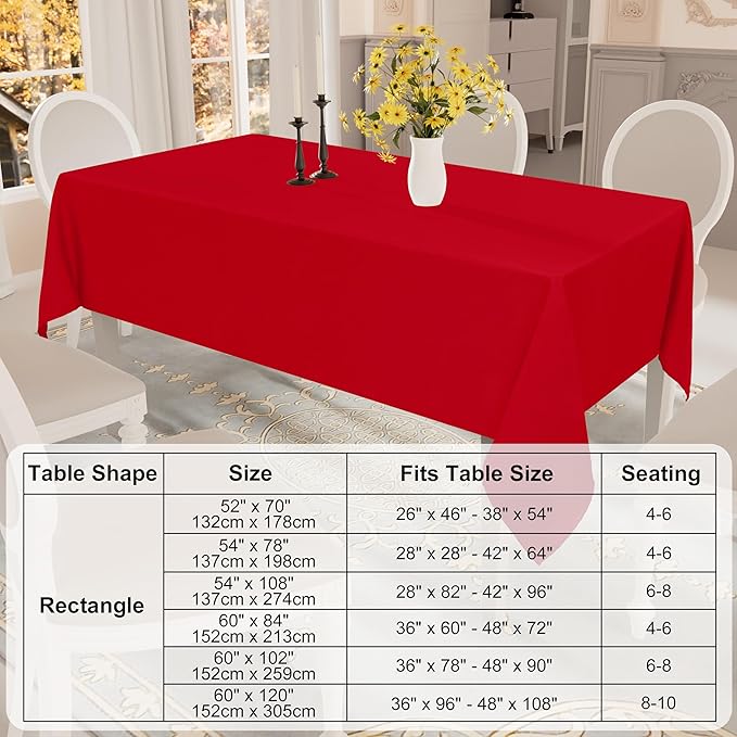 Smiry Rectangle Table Cloth, Waterproof Anti-Scratch Polyester Tablecloth, Decorative Washable Fabric Table Cover for Dining, Buffet, Parties and Outdoor, 54x108, Red