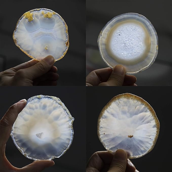Natural Agate Coasters for Drinks, Geode Stone Coaster Slices Set of 4 Gemstone Drinkware Bar Glass Coasters for Coffee Table, 3.5-4" Agate Decor for Home Housewarming Gift Birthday