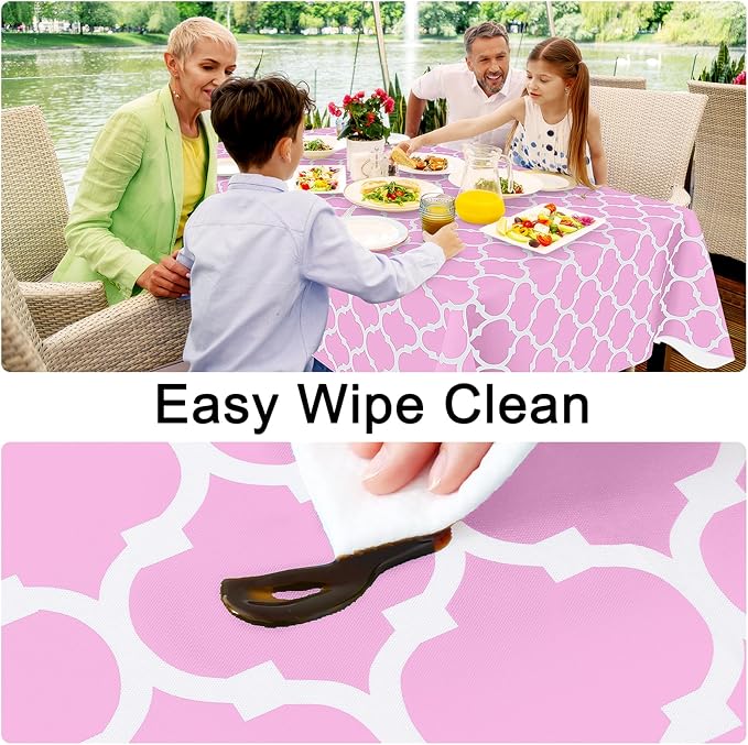 Smiry Rectangle Table Cloth, Waterproof Vinyl Tablecloth with Flannel Backing for Rectangle Tables, Wipeable Spillproof Plastic Tablecloths for Dining, Camping, Indoor and Outdoor, (60"x84", Pink)