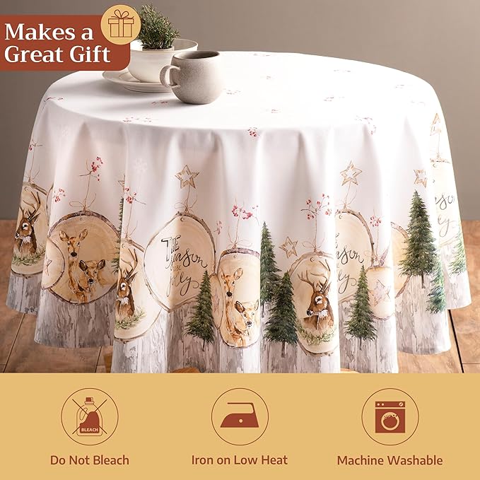 Maison d' Hermine Table Cloth Round Table 100% Cotton 63 Inches Fall Tablecloth Reusable Everyday Use for Thanksgiving Christmas Decorations Dining Farmhouse Party (Mountain Life)