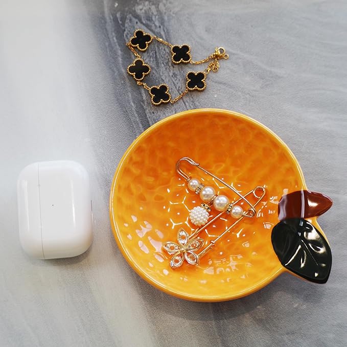 Ceramic Jewelry Tray, Orange Shaped Trinket Dish, Jewelry Organizer, Ring Holder, Decorative Bowl for Rings Earrings Necklaces Bracelet Jewelry Watch Keys, Gift for Sisters Daughter