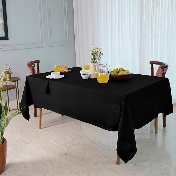 D'Moksha Homes Black Linen Tablecloth 60 x 156 Inch - 100% Pure Linen Tablecloth for Rectangle Tables - Machine Washable Table Cloth for Spring, Easter