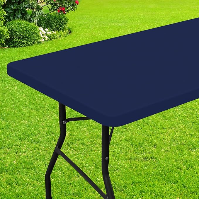 Smiry Rectangle Picnic Table Cloth, Waterproof Elastic Fitted Tablecloths for 4 Foot Tables, Washable Polyester Table Cover for Camping, Indoor and Outdoor (Navy, 30"x48")