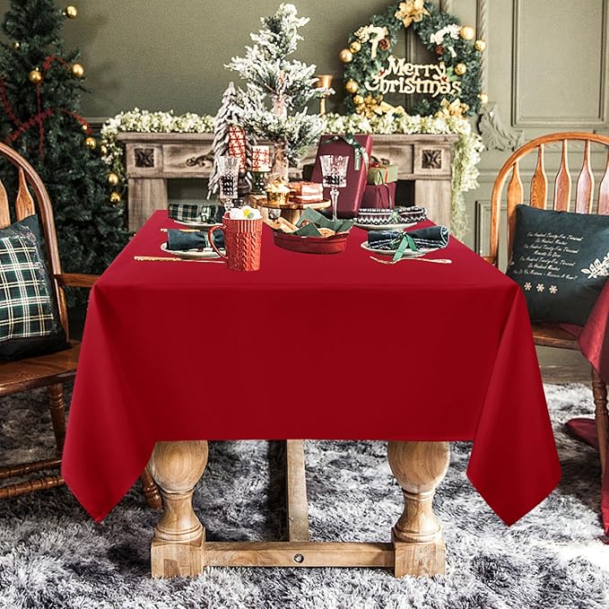 sancua Rectangle Tablecloth - 54 x 120 Inch - Water Resistant Spill Proof Washable Polyester Table Cloth, Decorative Fabric Table Cover for Dining Tables, Buffet Parties, Christmas Red