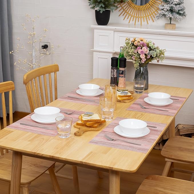 Winknowl Placemats Set of 8, Heat Resistant Stain Resistant Woven Vinyl Insulation Place mats, Durable Washable Elegant Table Mats for Kitchen Dining Table Decor (Misty Rose)