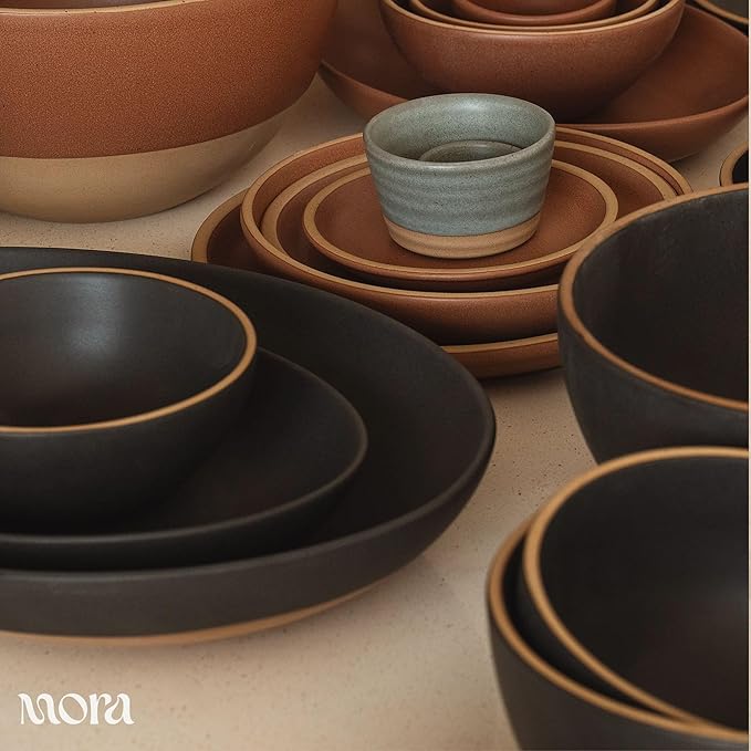 MORA Mega and Giant Serving Dishes Set of 2, 16 inch and 14 inch Ceramic Pottery Oval Platters - Microwave, Oven and Dishwasher Safe - Liquorice