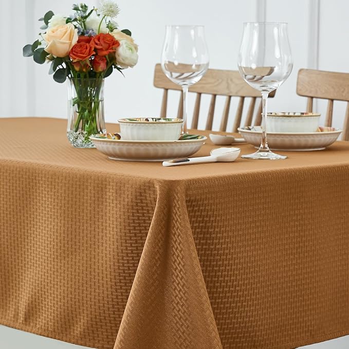 maxmill Fall Tablecloth Waterproof Spillproof Wrinkle Resistant Soft Weaved Texture Table Cloth for Harvest Thanksgiving Dinner and Party Indoor and Outdoor Use, Square 60 x 60 Inch, Amber