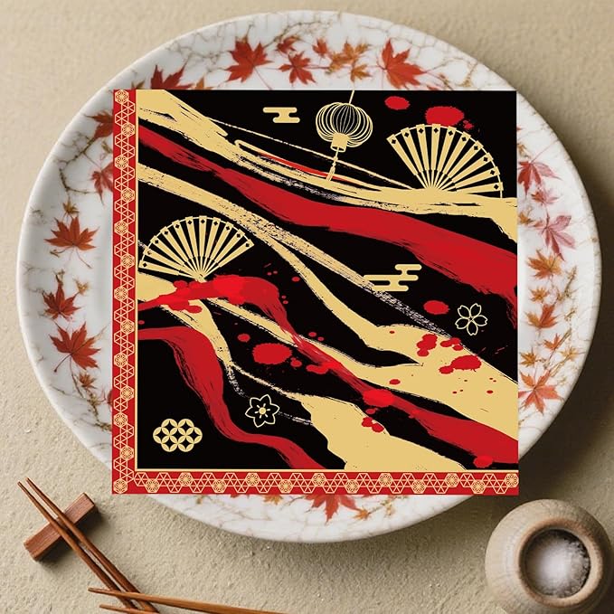 Hibachi Birthday Party Decorations, 50 Sheets Hibachi Party Napkins Disposable Supplies, Asian Japanese Style Paper Napkins Tableware Decor for Birthday Baby Shower (Size 6.5 Inch)