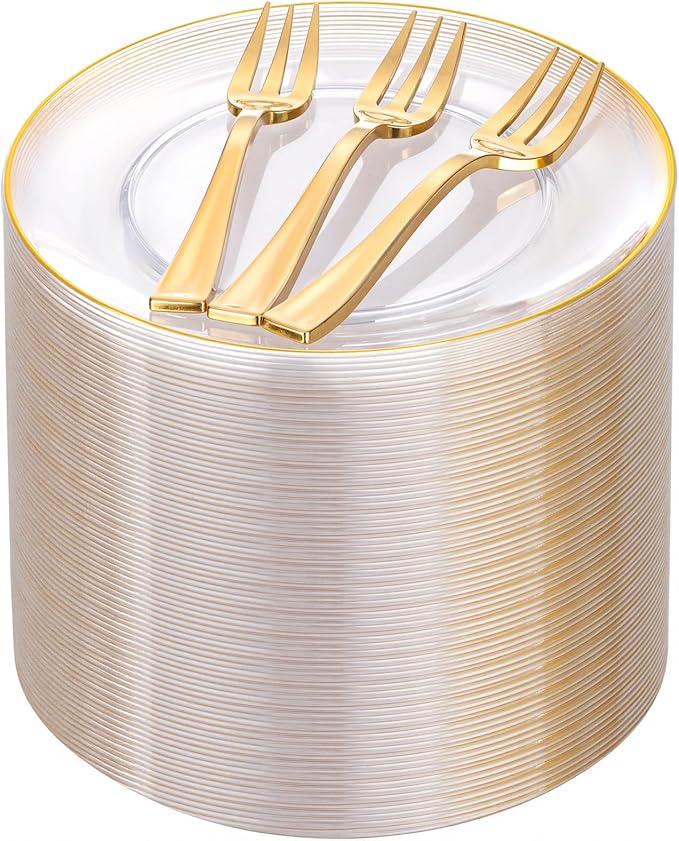 Festiva 200Pcs Clear Plastic Dessert Plates Disposable 6.3" with Plastic Forks 5" - Small Clear Plates-Dessert/Cake/Appetizer Plates for Birthday/Easter Party & Wedding - Serve for 100Guests