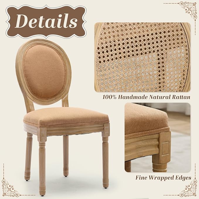 SoarFlash French Dining Chairs Set of 6, Vantage Dining Chair with Round Back, Wood Leg Farmhouse Country Dining Chair for Kitchen,Bedroom,Brown