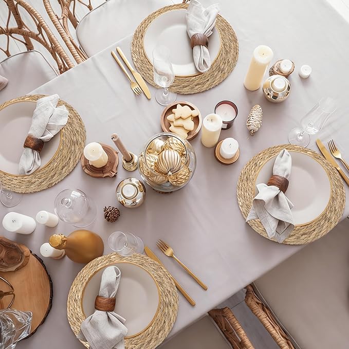 Elcoho 20 Pieces Round Woven Placemats 13.8 Inch Boho Rattan Placemats Farmhouse Braided Place Mats Woven Plate Chargers Rustic Wicker Table Mats for Dining Table