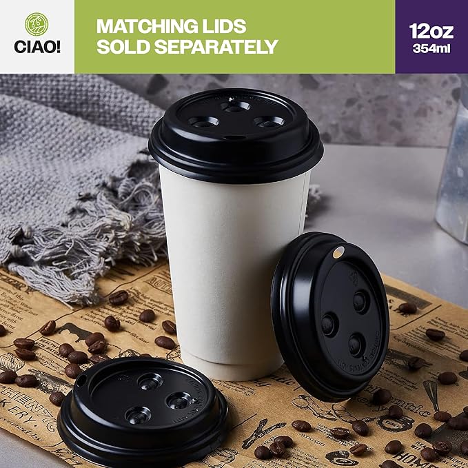 CIAO! 12oz White Paper Hot Cup, Disposable, 80mm Diameter 500 Count