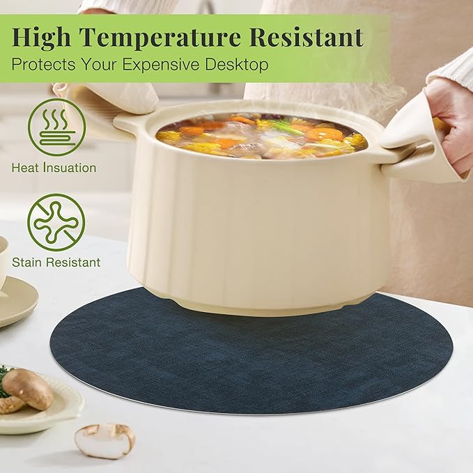 13-Inch Faux Leather Round Placemats Set of 12, Waterproof Anti-Slip Dual Sided Place mats, Heat Resistant Washable Table Mats with Coaster, Suitable for Indoor & Outdoor (12, Black Navy Blue)
