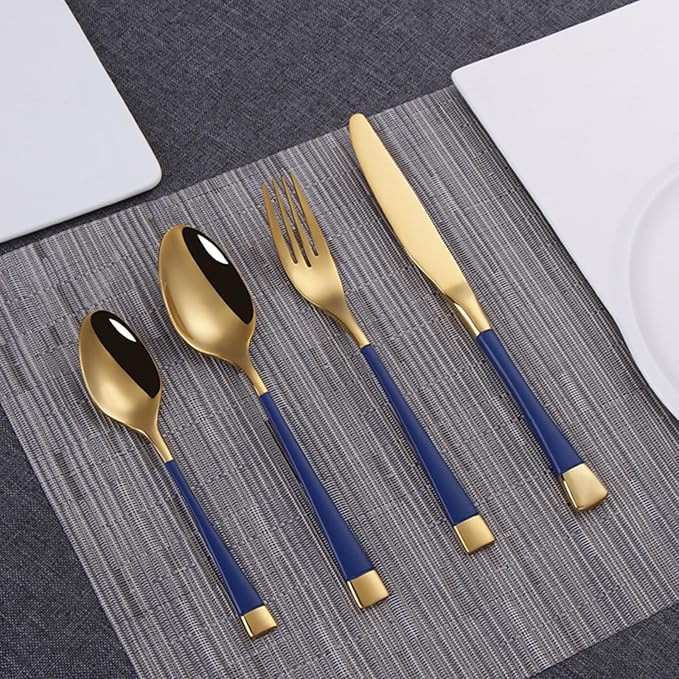 Blue-Gold Silverware ZILNEHZ Flatware Set for 4 Stainless Steel Cutlery Set Elegance Luxury Tableware Set Forks and Spoons Utensil Sets for Home Restaurant Dishwasher Safe