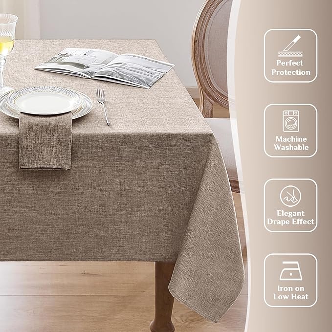 Softalker Extra Lang Table Cloth for 6/8 Foot Rectangle Table 60x120 inch Faux Linen Tablecloth Outdoor Waterproof and Stain Resistant Brown Table Cover for Party Picnic Decor Farmhouse Tabletop