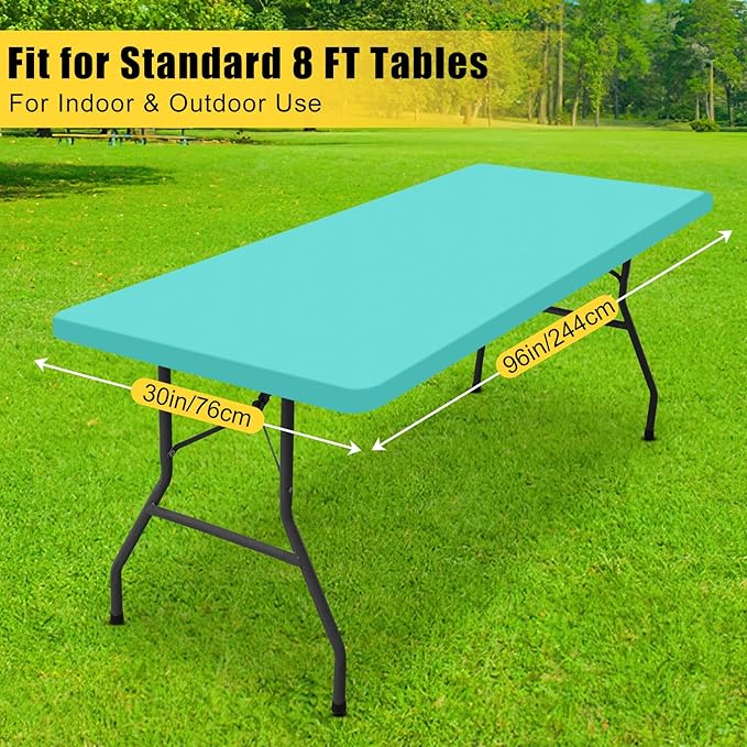 Smiry Rectangle Tablecloth, Elastic Fitted Flannel Backed Vinyl Tablecloths for 8ft Folding Tables, Waterproof Wipeable Table Covers for Indoor, Outdoor, Picnic and Camping (Teal, 30"x96")