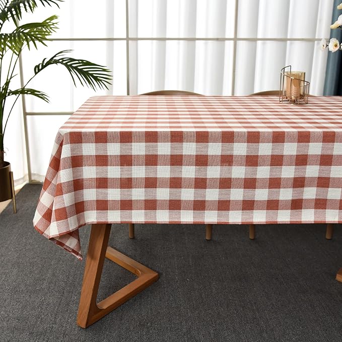 Gingham Table Cloth for Rectangle Tables Orange Checkered Plaid Tablecloth Heavy Duty Cotton Blend Washable & Wrinkle Table Cover for Outdoor Kitchen Dining Picnic Camping (52x86 Inch)