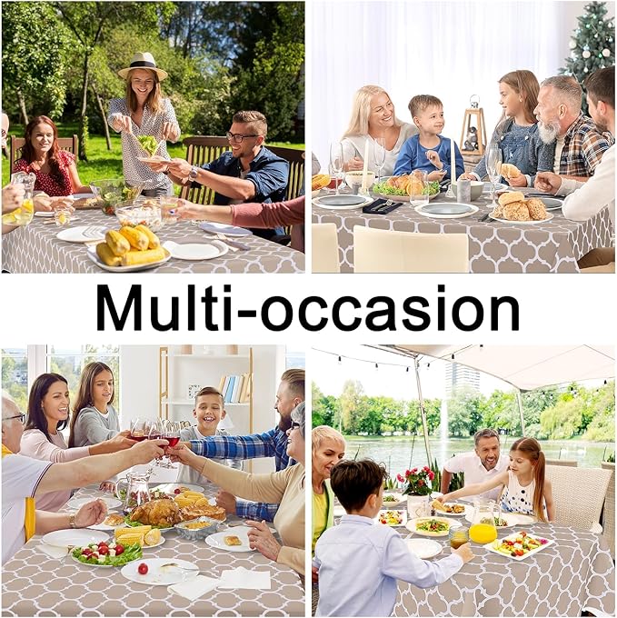 Smiry Rectangle Table Cloth, Wipeable Spillproof Plastic Tablecloths for Dining, Waterproof Vinyl Tablecloth with Flannel Backing for Rectangle Tables, Camping, Outdoor and Indoor (70"x120", Khaki)