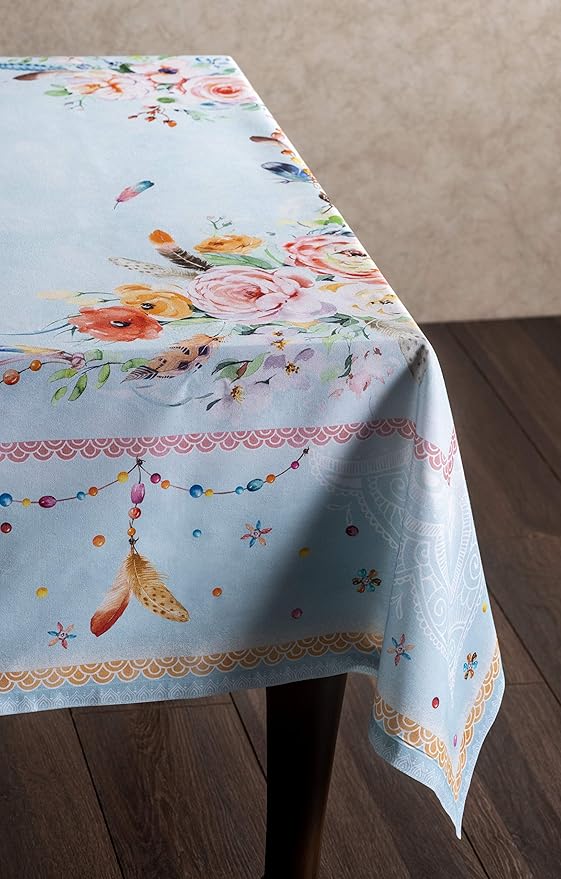 Maison d' Hermine Table Cloth Rectangle Table 100% Cotton 60 x 90 Inches Tablecloth Reusable Decorative for Dining Room Farmhouse Home Valentines Day Decorations Spring Summer - Ibiza - Blue