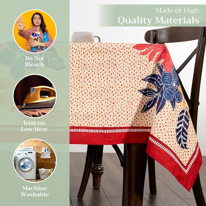 Maison d' Hermine Table Cloth Rectangle Table 100% Cotton 70 x 90 Inches Fall Tablecloth Reusable Everyday Use for Thanksgiving Christmas Decorations Dining Farmhouse Party (Kalahari)