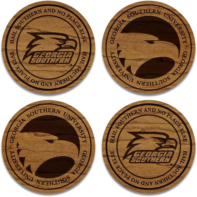 LazerEdge Wooden Coaster Set - 120+ University Designs Hand Crafted from Cherry Wood - Officially Licensed Product - 4-Pack (Georgia Southern Eagles)