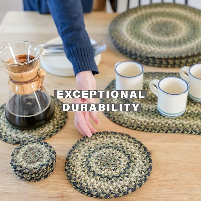 Homespice Pinecone Jute Braided Trivets for Table, Warm Country Rustic Decor, Set of 3, Green 8" Round Heat Resistant Mats - Rich Colors, Easy to Clean, Durable and Protects Furniture
