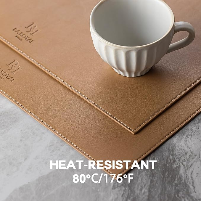 Faux Leather Placemats Set of 4 Vinyl Washable Wipeable Table Mats for Kitchen Dining Table Heat Resistant Waterproof Indoor/Outdoor Placemats Non-Slip Easy Clean Place Mats (British Khaki)