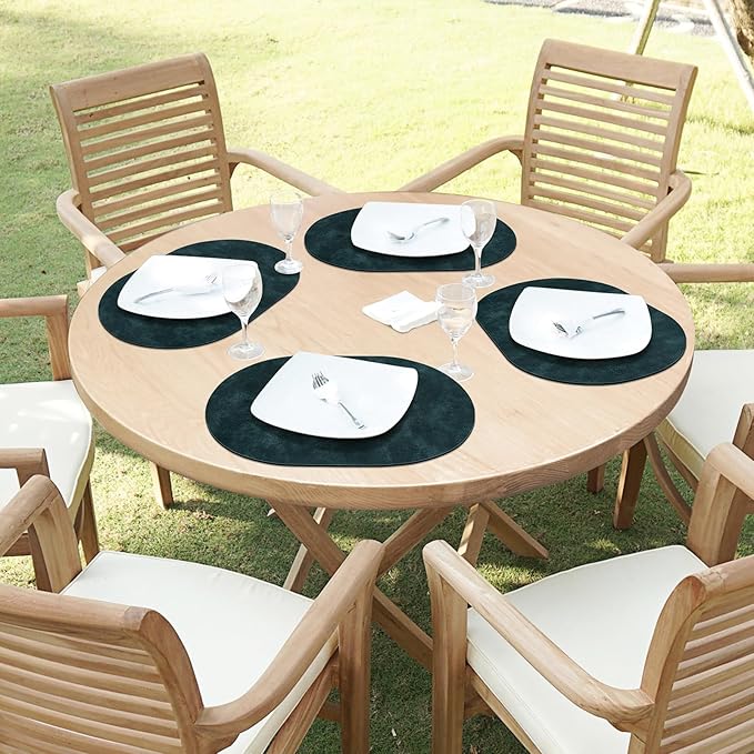 ADRIMER Placemats, Heat Resistant Oval Placemats Set of 6 Washable 12 x 17 Inch, Waterproof Table Mats, Wipeable Pu Place Mats for Kitchen, Dining Room, Dark Blue