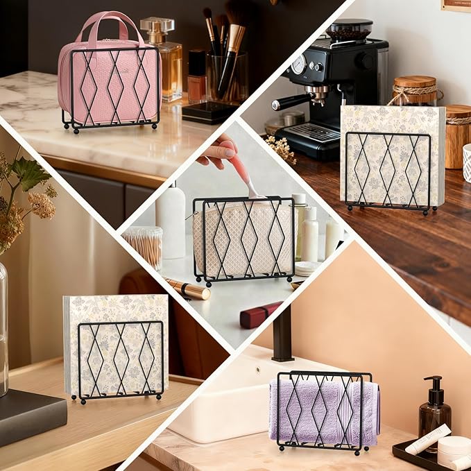 Napkin Holder for Table, 2 Pack Modern Metal Napkin Holders for Paper Napkins & Kitchen Dining & Countertops, Cocktail Upright Napkin Holder Dispenser Suitable for All Room Decors (Black)