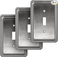 Henne Bery Rope Edge Decorative Wall Plate Switch Plate Outlet Cover (Single Toggle, 3 Pack, Heirloom Silver)