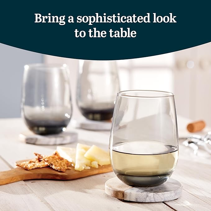 Libbey Classic Smoke All-Purpose Stemless Wine Glasses, 15.25-ounce, Set of 6