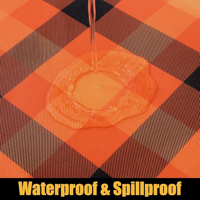 Smiry Rectangle Picnic Table Cloth, Elastic Waterproof Fitted Vinyl Tablecloths, Flannel Backed Buffalo Plaid Table Covers for Dining, Camping, Outdoor (Orange and Yellow, 30" x 72")