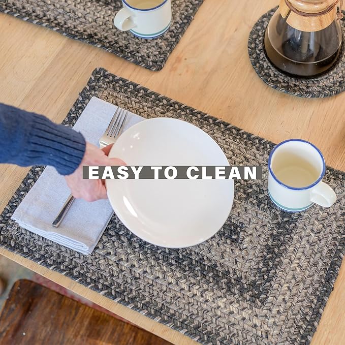 Homespice Flint Hill Round Braided Placemats, Warm Primitive Decor, Set of 2, 15", Grey Jute Table Mats - Vibrant Colors, Durable, Easy to Clean and Protects Furniture
