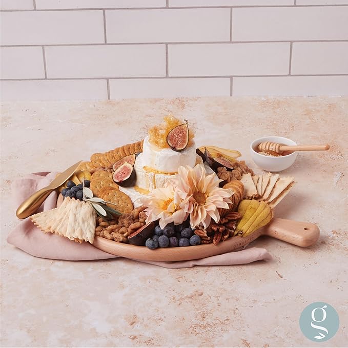 Charcuterie Board Set - Round Beech Wood Cheese Board for Serving with Accessories - House Warming Gifts for New Home, Bridal Shower & Wedding Gift, Birthday Gifts for Women