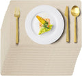 Vinyl Placemats Set of 12 Faux Leather 100% Waterproof Wipeable Washable Place Mats Heat Resistant Easy Clean Non-Slip Table Mats for Indoor Outdoor. (12,Beige)