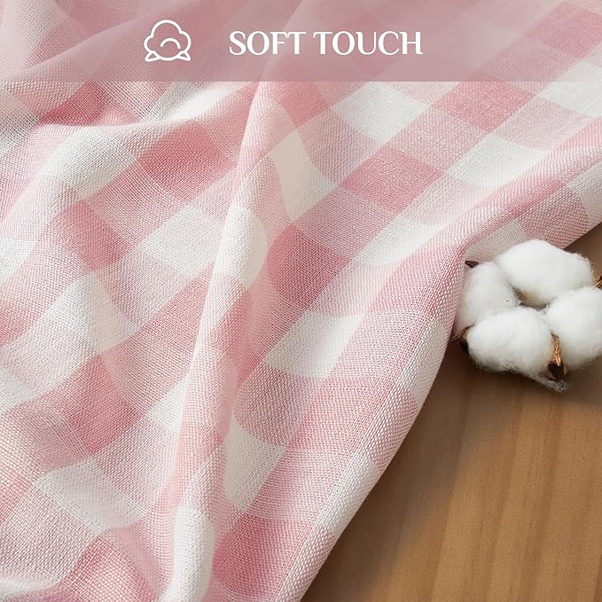Softalker Valentines Pink Gingham Tablecloth Rectangle, Outdoor Linen Cotton Checkered Table Cloth with Tassel, Heavy Duty Wrinkle Free Plaid Table Cover for Easter Dining Spring Party - 55 x 102 Inch