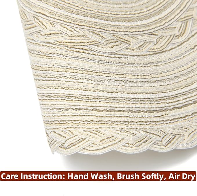 SHACOS 15 inch Round Braided Placemats Set of 12 for Dining Table Woven Boho Place Mats Kitchen Placemat Washable Table Mats, Ivory Bordered
