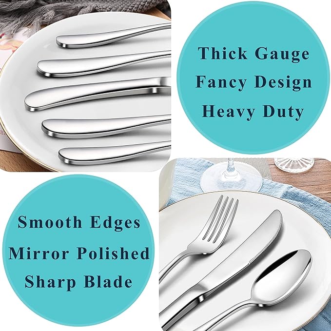 Herogo Heavy Duty Stainless Steel Silverware Set, 30-Piece Heavy Weight Modern Flatware Cutlery Set for 6, Fancy Tableware Eating Utensils for Home Wedding, Dishwasher Safe, Mirror Finished