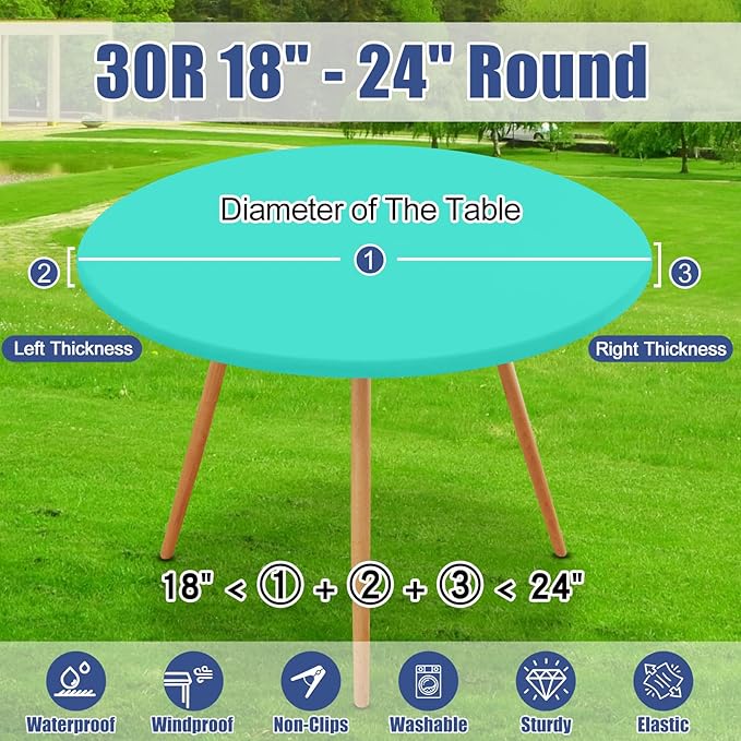 Round Spandex Tablecloth, Elastic Fitted Waterproof Tablecloths for 18"-24" Tables, Stretch Washable Picnic Table Cover for Camping, Dining, Indoor and Outdoor,Aqua Blue