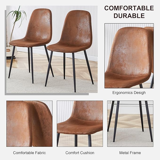 Dining Table Set for 6, Modern 55'' Dark Wood Dining Table and Fabric Dining Chairs Set of 6,Table and Chairs Set of 6,Ideal for Kitchen Dining Room