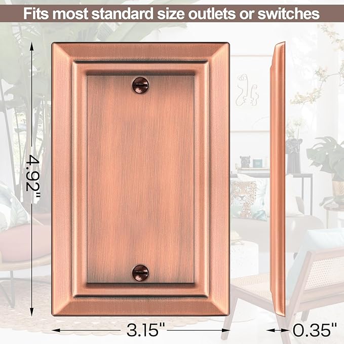 Metal Wall Plate for Electrical Outlets, Decorative Antique Copper Switch Plates Outlet Cover, Light Switch Cover Plate, 1-Gang Wall Plates (Single blank, 4 Pack)