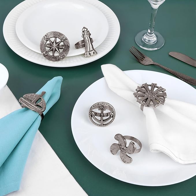 ALPHA Living HOME Elegant Napkin Rings Set of 12 - Crafted Lightweight with Antique Finish, Ideal Décor for Weddings, Family Gatherings, Formal Dinners, Banquets & Everyday Dining (Silver)