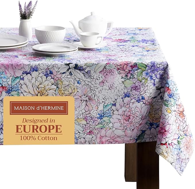 Maison d' Hermine Table Cloth Rectangle Table 100% Cotton 60 x 108 Inches Tablecloth Reusable Decorative for Dining Room Farmhouse Home Valentines Day Decorations Spring Summer - Floral Love