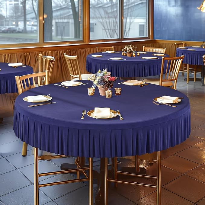 6 Pack Navy Blue Spandex Round Tablecloths for 72in Table, Stretchy Fitted 6FT Round Table Cloths, Wrinkle Free Table Cover with Skirt for Wedding Birthday Party Bridal Shower Banquet
