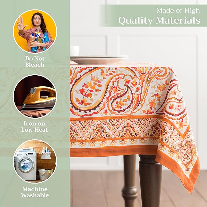 Maison d' Hermine Table Cloth Rectangle Table 100% Cotton 60 x 120 Inches Fall Tablecloth Reusable Everyday Use for Thanksgiving Christmas Decorations Dining Farmhouse Party (Palatial Paisley)