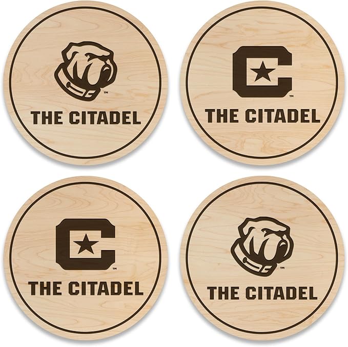 LazerEdge The Citadel Bulldogs Wooden Coaster Set - Maple Wood - Officially Licensed Product - 4-Pack