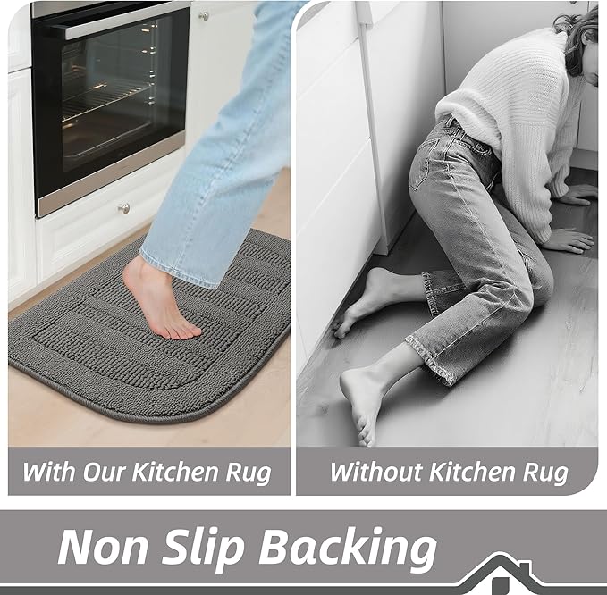 BEQHAUSE 24x40 Inch Kitchen Rug Mat Durable Kitchen Rugs Non-Slip Washable Absorbent Kitchen Mats for Floor Dirt-Resistant Semicircular Kitchen Mat (Grey)